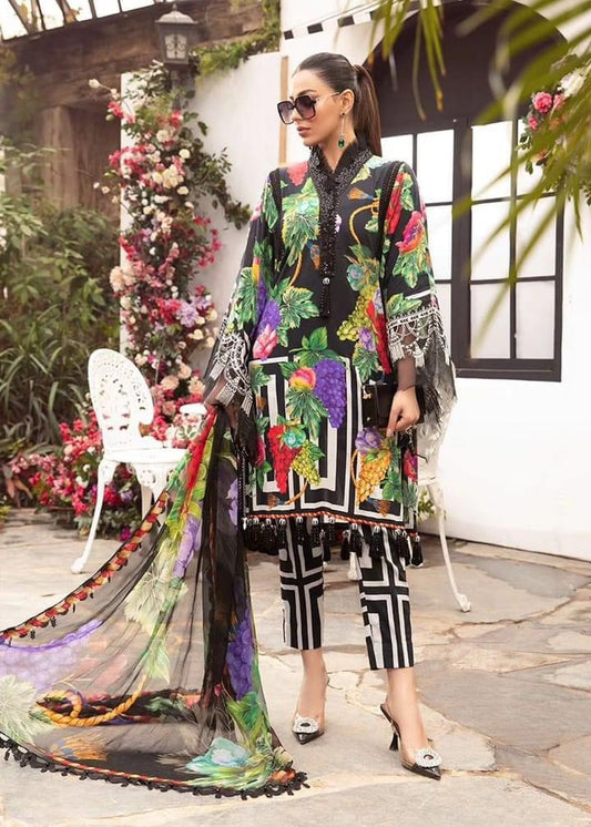 MB Black Fruits Print Digital Lawn Emb 3pc