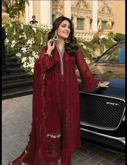 Azure Red Chiffon Luxury With Net Dupatta 3pc