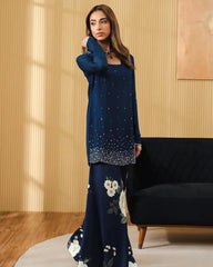 Lulusar Blue Digital Shamoz Silk 3pc