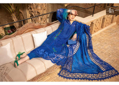 MB Blue Luxury Chikankari Organza Dupatta 3pc