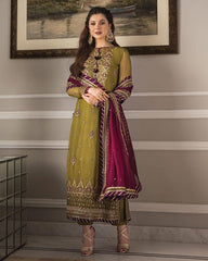 Asim Jofa Green Chiffon Embroidery Collection 3pc