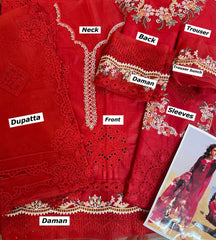 Qalamkar Red Chikankari Luxury collection