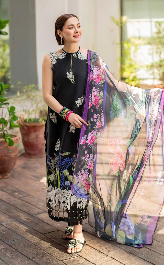 Asifa Nabeel Black Digital Lawn 3pc