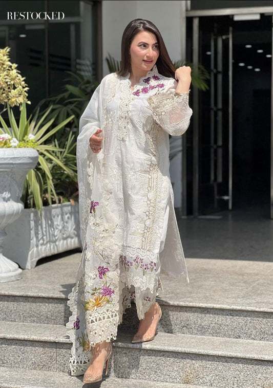 Elaf White Festive Chikankari Luxury 3pc