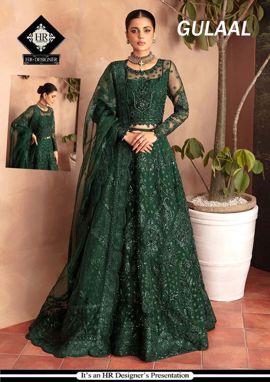 Gulaal Green Net Maxi 3pc Unstitched