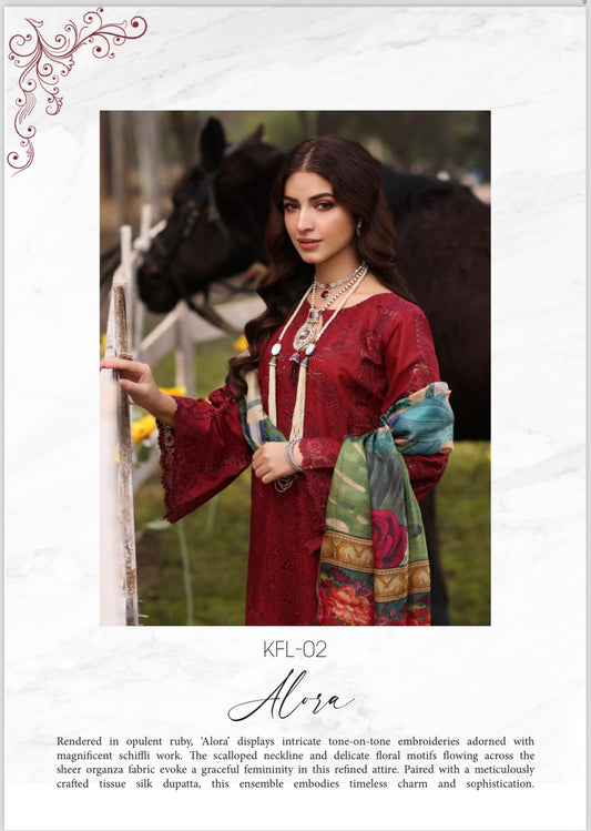 Kahf Luxury Maroon Chikankari Silk Dupatta