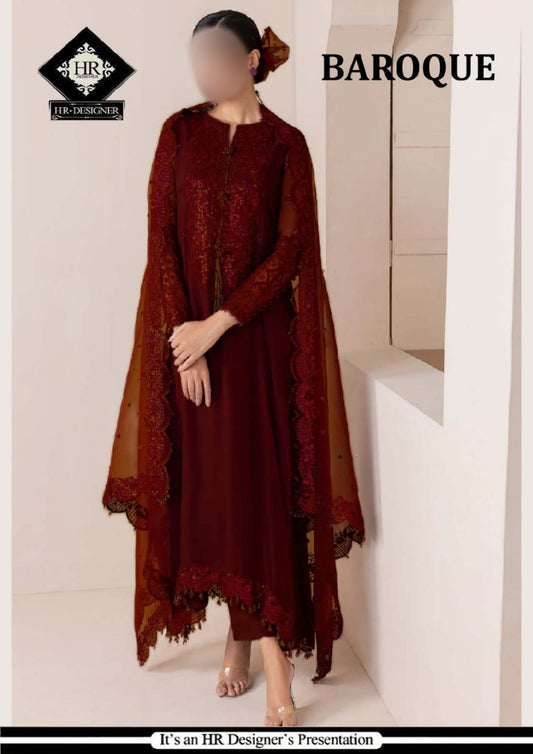 Baroque Maroon Chiffon Formal Collection 3pc