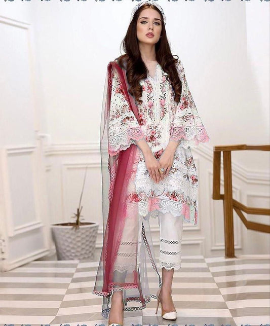 Farida Hassan White and Pink Chikankari 3pc