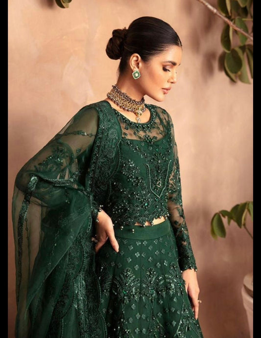 Gulaal Green Net Maxi 3pc Unstitched