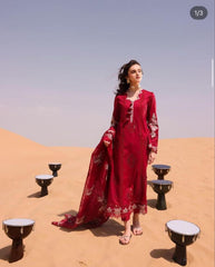 Qalamkar Red Chikankari Luxury collection