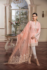 ANAYA Peach Chikankari Embroidery Dress 3pc