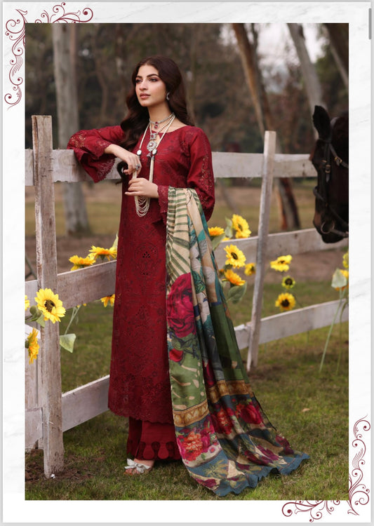 Kahf Luxury Maroon Chikankari Silk Dupatta