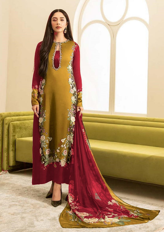 Lulusar Golden Maroon Digital Shamoz Silk 3pc