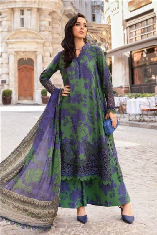 MB MPrint Green and Blue Unstitched Lawn 3pc