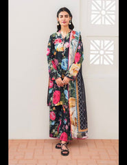 Baroque Black Printed Swiss Lawn With Silk Dupatta