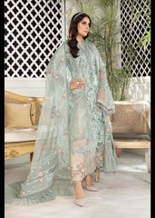 Mb Sea Green Organza Luxury Lazer Cutwork 3pc