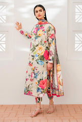 Baroque White Printed Swiss Lawn With Silk dupatta