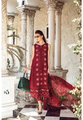 MB Red Chikankari Silk Dupatta Cross Stitch Embroidery 3pc