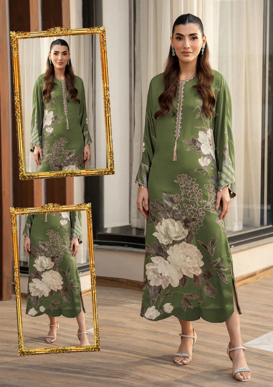 Lulusar Green Floral Print Digital Shamoz Silk 3pc