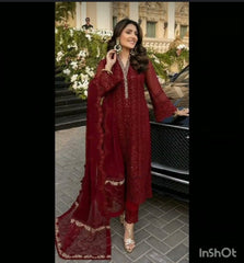 Azure Red Chiffon Luxury With Net Dupatta 3pc