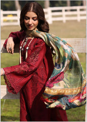 Kahf Luxury Maroon Chikankari Silk Dupatta