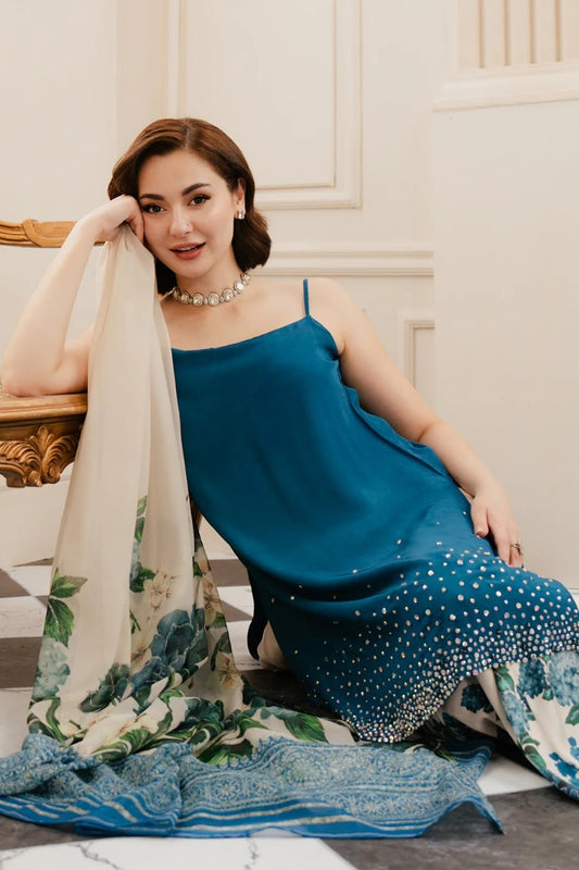 Lulusar Blue Digital Printed Silk Handmade 3pc