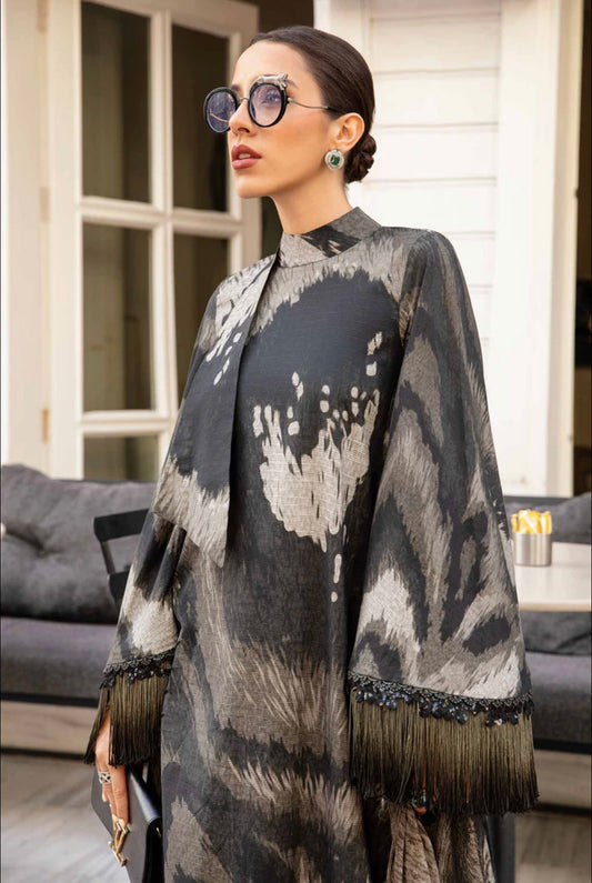 MB MPrint Black n Grey Unstitched Lawn 3pc