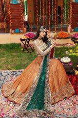 Aisha Imran Orange Green Net Maxi 3pc Unstitched