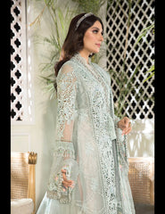 Mb Sea Green Organza Luxury Lazer Cutwork 3pc