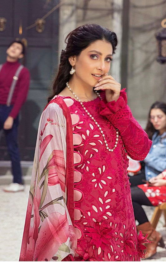 Mushq Pink luxury lawn chikankari