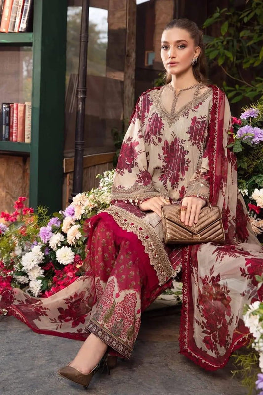 MB Maroon Front Embroidered Lawn 3pc