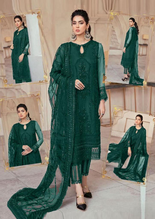 Mushq Green Formal Handmade Net Collection 3pc Unstitched