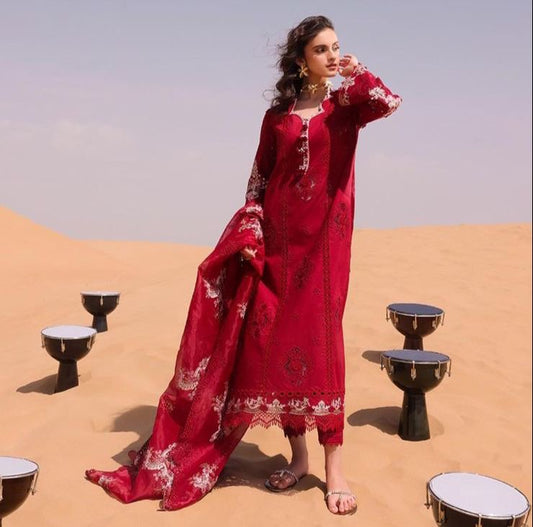 Qalamkar Red Chikankari Luxury collection