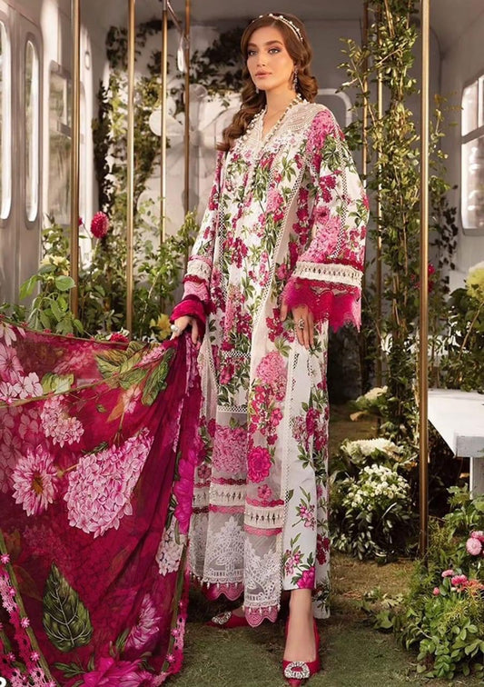 MB Pink and White digital embroidered lawn 3pc