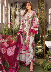 MB Pink and White digital embroidered lawn 3pc