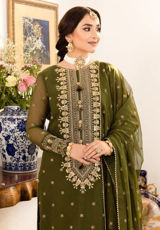 Asim Jofa Dhani Green Luxury Chiffon Embroidery Dress 3pc