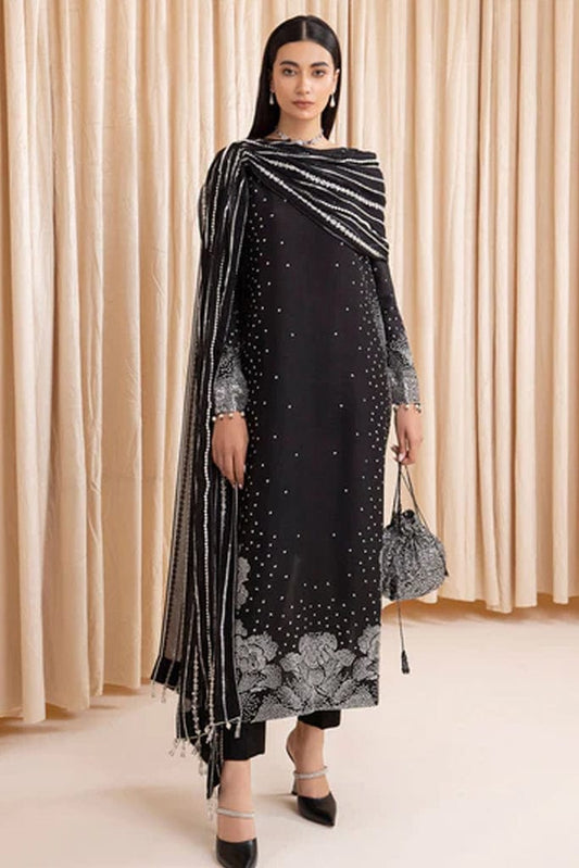 BAROQUE BLACK EMBROIDERED RAW SILK COLLECTION